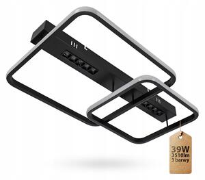 Černé LED závěsné svítidlo 39 W, 3 režimy barvy světla, 3510 lm, IP20, 61 × 41 × 10 cm