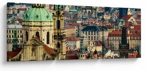 Obraz - Panorama Prahy (s hodinami) (90x30 cm)