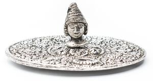 Stojánek na vonné tyčinky a františky - Buddhova hlava - stříbrná barva