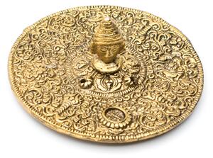 Stojánek na vonné tyčinky a františky - Buddhova hlava - zlatá barva