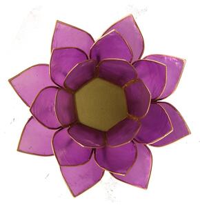 Svícen – lotosový květ – světle fialový – velký - zlatý okraj