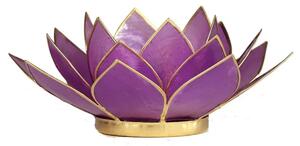 Milujeme Kameny Svícen – lotosový květ – světle fialový – velký - zlatý okraj