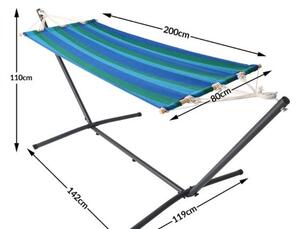 FurniGO Houpací síť s kovovým rámem 200 x 80 cm - modrá