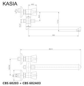 MEREO - Nástěnná baterie do byt. jádra, Kasia, 150 mm, s ramínkem 300 mm, bez příslušenství, chrom (CBS60203)