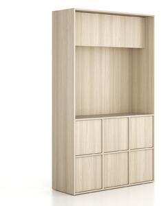 Kancelářská skříň FRAME, 6x dveře, prostor pro TV, 1299 x 450 x 2162 mm, kódový zámek, dub přírodní