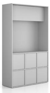 Kancelářská skříň FRAME, 6x dveře, prostor pro TV, 1299 x 450 x 2162 mm, kódový zámek, šedá