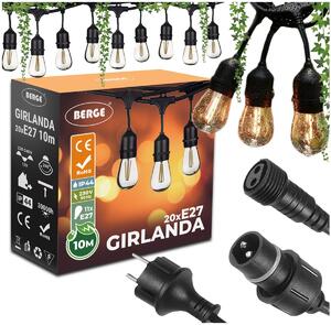Zahradní girlanda 10m + 20x 1W LED žárovka BERGE