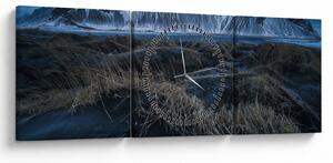 Obraz výhledu na Islandské vrcholky (s hodinami) (90x30 cm)