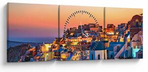 Obraz - Santorini při setmění (s hodinami) (90x30 cm)