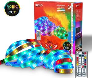 BRILO 2354156 LED pásek 5 m - stmívatelné, RGBIC, CCT, dálkový ovladač, samolepící, bílé - BRILO