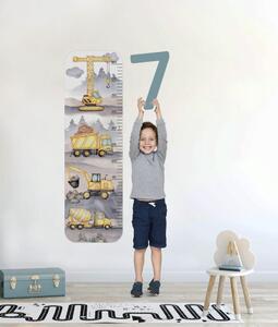 Nálepka na stěnu dětský metr pro měření výšky - stavební stroje