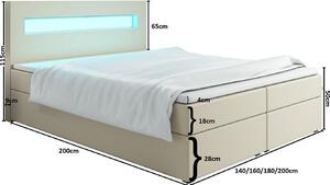 KENIX LOZE 140x200 boxspring postel s LED osvětlením béžová 140 x 115 x 209 cm