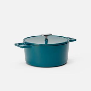 Fabini Kastrol Mattia 3.0, ø 26 cm (5,5 l) - Smaltovaný litinový kastrol s poklicí, lesklý modrozelený