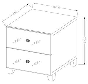 Noční stolek se dvěma zásuvkami Bellagio 22 - Bílý mat / Zrcadlo
