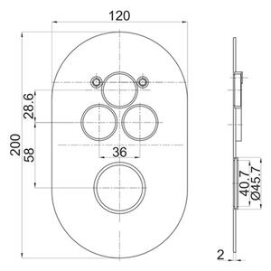 MEREO - Termostatická podomítková tlačítková baterie - 3-cestná - oválný kryt (CB60157TB)