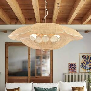 MARKET SET závěsné světlo Coquillage, 110 cm, přírodní barva ratanu, stmívatelný, Světlé dřevo, Obývací pokoj / jídelna, Dřevo, Design