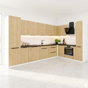 Kuchyňská linka CREMONA bc | 340x220 cm | ve tvaru L | UNI provedení | zásuvky PREMIUM BOX | bílá/cremona