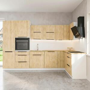 Kuchyňská linka CREMONA bc | 330x150 cm | ve tvaru L | UNI provedení | zásuvky PREMIUM BOX | bílá/cremona