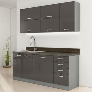 Kuchyňská linka GREY gr | 180 cm | UNI dvířka | světle šedá/tmavě šedá lesk