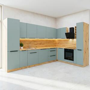 Kuchyňská linka ARIA st | 340x220 cm | UNI dvířka | ANTI FINGERPRINT povrch | artisan/aquamarine