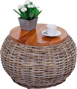 Odkládací stolek HWC-M30, ratanový stolek kvtinový stolek konferenní stolek obývací stl devný stolek, kulatý 33x49x49cm, Kubu Rattan pírodní