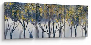 Obraz jelena v lese (s hodinami) (90x30 cm)