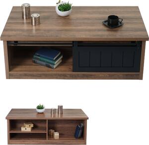 Konferenní stolek HWC-K75, odkládací stolek do obývacího pokoje, posuvné dveře 6 odkládacích prostor, kovový vzhled deva 44x120x60cm hndý