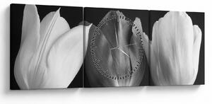 Obraz - Černobílé květy tulipánů (s hodinami) (90x30 cm)