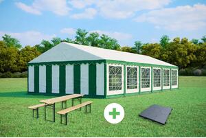 Párty stan 6x12m STANDARD SET – stan + pivní sety + podlaha barva Zeleno-bílá