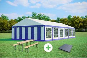 Párty stan 6x12m STANDARD SET – stan + pivní sety + podlaha barva Modro-bílá