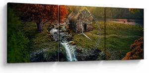 Obraz chalupky v pohádkové krajině (s hodinami) (90x30 cm)