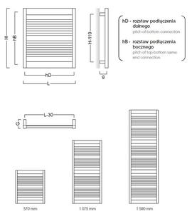 Instalprojekt Koupelnový radiátor FRAME, Spodní připojení, Barva - Bílá, Rozměr - 500 × 1580 mm, výkon 765 W (RADFRA501635)