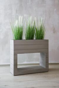 Dřevěný květináč META, dřevo, s kolečky, šířka 84 cm, světle šedá