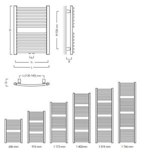 Instalprojekt Koupelnový radiátor OMEGA R, Rozměr - 600 × 1173 mm, výkon 637 W, Spodní připojení, Barva - Bílá (RADOME601235)