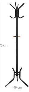 Kovový věšák na oblečení, 12 háčků, černý, výška 178 cm