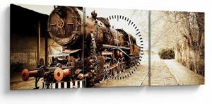 Obraz - Historická lokomotiva (s hodinami) (90x30 cm)