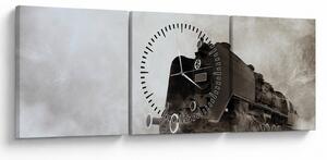 Obraz - Vlak v mlze (s hodinami) (90x30 cm)