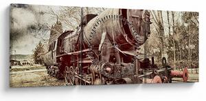 Historický obraz lokomotivy (s hodinami) (90x30 cm)