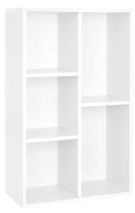 Bílá knihovna s 5 přihrádkami, 80x50x24 cm, moderní design