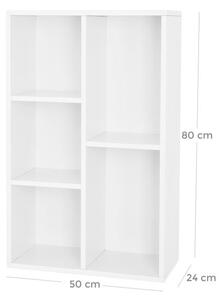 Bílá knihovna s 5 přihrádkami, 80x50x24 cm, moderní design