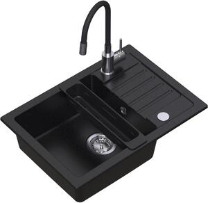 Ruvetti Natu Compact dřez s baterií a příslušenstvím černá/ocel LP_3200-NC6244BC_W