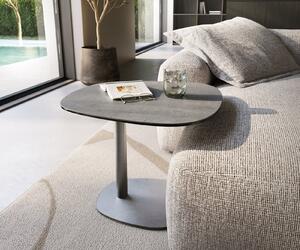 DELIFE Konferenční stolek Edge oválný 60×60 cm keramika beton šedá Eleny nerezová ocel kartáčovaná