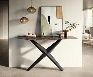 DELIFE Konzolový stůl Edge polygonální 140×50 cm keramika Emperador Extra Lucidato tmavě hnědá Zentharo kov černá