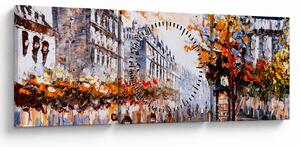 Obraz - Život ve městě (s hodinami) (90x30 cm)
