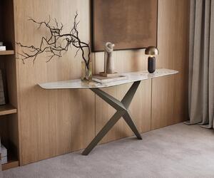 DELIFE Konzolový stůl Edge polygonální 180×50 cm keramika Minas Melange bílá béžová Zentharo kov titanová barva