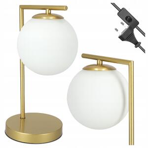 Stolní lampa E27, zlatá se skleněným stínidlem
