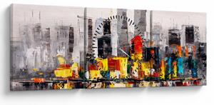 Obraz - Malba velkoměsta (s hodinami) (90x30 cm)