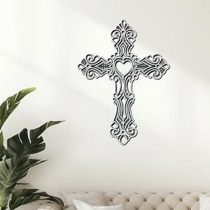 Dřevěný vrstvený kříž srdce na zeď | Rozměry (cm): 29x40 | Zvolte barvu dekoru: Antracitová-Bílá