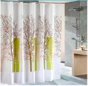 AQUALINE - Sprchový závěs 180x180cm, polyester, bílá/zelená, strom (ZP009/180)