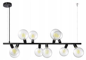 Černé závěsné svítidlo 10× E27, délka 120 cm